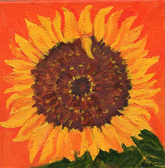 Hand painted original Sunflower Art, 4x4 canvas, A Perfect Gift for Any Occasion by SharonFosterArt