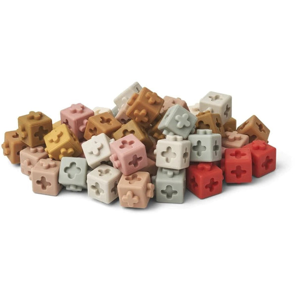 Liewood Links Silicone Building Blocks - 50 Pcs - Dusty Raspberry Multi Mix