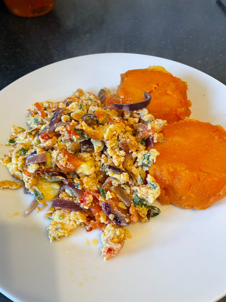 Sweet Potatoes and Spicy Fried Egg