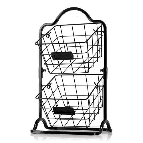 Sunny Living 2-Tier Fruit Basket, Metal Mini Countertop Storage Basket, Black
