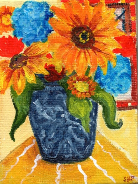 Sunflower Mini Art for Home Decoration, Gift 3x4 Original acrylic painting by SharonFosterArt