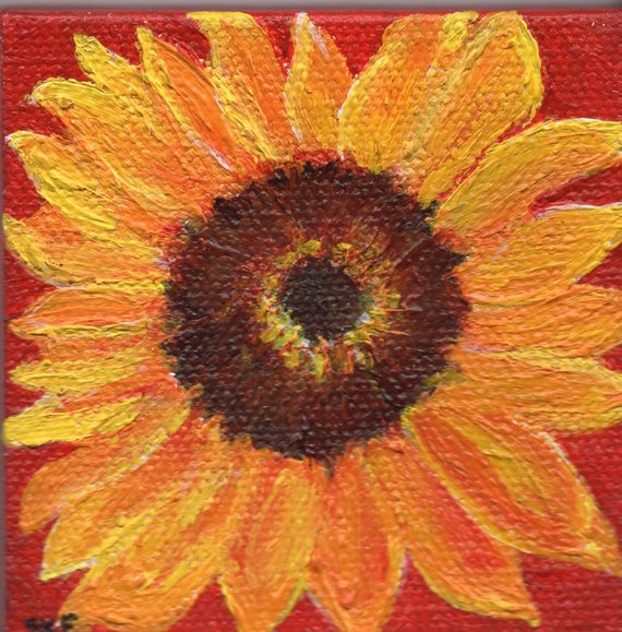 Sunflower small painting, sunflower mini canvas art, sunflower decor, Mini Easel Sunflower original acrylic painting by SharonFosterArt