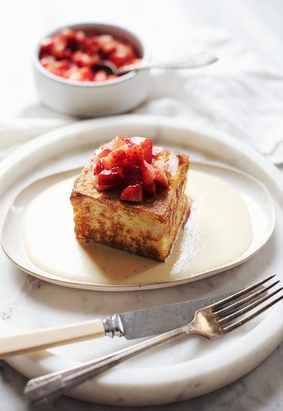 French Toast Cubes with Salted Honey Custard