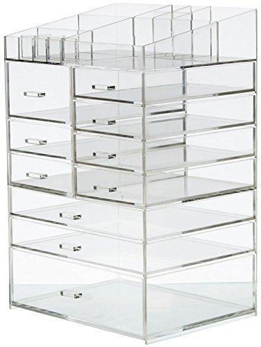 Cq acrylic Extra Large 8 Tier Clear Acrylic Cosmetic Makeup Storage Cube Organizer with 10 Drawers. The Top of The Different Size of The Compartment Suitable for Storing Lipstick and Makeup Brush