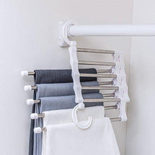 Load image into Gallery viewer, Buy isue set of 2pcs 5 in 1 portable stainless steel clothes pants hangers closet storage organizer for pants jeans hanging 13 38 x 7 2in