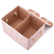 Load image into Gallery viewer, On amazon ezoware large storage boxes 2 pack large linen fabric foldable storage cubes bin box containers with lid and handles for nursery children closet bedroom living room pink