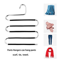Load image into Gallery viewer, Home pants hangers 4 pack scarf hangers s type clothes pant hangers multi purpose pants hanger space saving non slip closet organizer for scarfs jeans clothes trousers towels