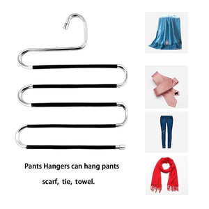 Home pants hangers 4 pack scarf hangers s type clothes pant hangers multi purpose pants hanger space saving non slip closet organizer for scarfs jeans clothes trousers towels