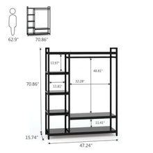 Load image into Gallery viewer, Storage little tree free standing closet organizer heavy duty closet storage with 6 shelves and handing bar large clothes storage standing garmen rack black