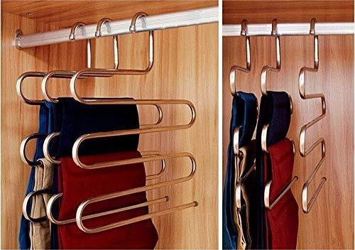 Heavy duty eco life sturdy s type multi purpose stainless steel magic pants hangers closet hangers space saver storage rack for hanging jeans scarf tie family economical storage 1 pce 1