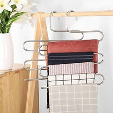 Load image into Gallery viewer, Related 8 pack multi pants hangers rack for closet organization star fly stainless steel s shape 5 layer clothes hangers for space saving storage
