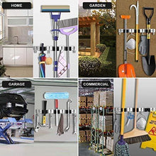 Load image into Gallery viewer, Discover the favbal broom mop holder wall mount stainless steel wall mounted storage organizer heavy duty tools hanger with 3 racks 4 hooks for kitchen bathroom closet garage office garden