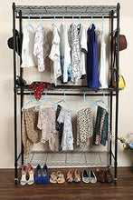 Load image into Gallery viewer, Home hindom free standing closet garment rack with wheels and side hooks 3 tiers large size heavy duty rolling clothes rack closet storage organizer us stock