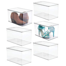 Load image into Gallery viewer, Shop for mdesign stackable closet plastic storage bin box with lid container for organizing mens and womens shoes booties pumps sandals wedges flats heels and accessories 7 high 6 pack clear