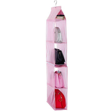 Load image into Gallery viewer, Online shopping detachable 6 compartment organizer pouch hanging handbag organizer clear purse bag collection storage holder wardrobe closet space saving organizers system for living room bedroom home use pink