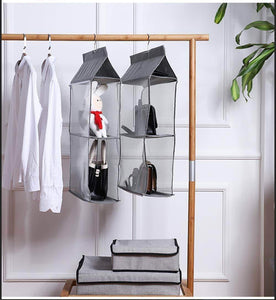 Buy now aoolife hanging purse handbag organizer clear hanging shelf bag collection storage holder dust proof closet wardrobe hatstand space saver 4 shelf grey