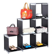 Load image into Gallery viewer, Storage multifunctional assembled 3 tier 6 compartment storage cube closet organizer shelf 6 cubes bookcase storage black 6 cubes