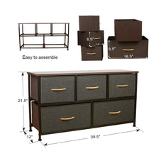 Load image into Gallery viewer, Save on home dresser storage tower sturdy steel frame mdf wood top removable drawers height adjustable feet storage organizer for room hallway entryway closets 5 drawers espresso 39 5w 21 5h