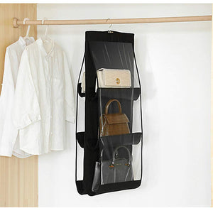 Best luck dawn hanging handbag purse organizer transparent dust proof wardrobe closet storage bag for clutch with 6 larger pockets black
