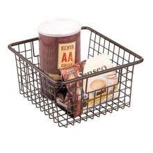 Load image into Gallery viewer, Shop here mdesign farmhouse decor metal wire food storage organizer bin basket with handles for kitchen cabinets pantry bathroom laundry room closets garage 10 25 x 9 25 x 5 25 4 pack bronze