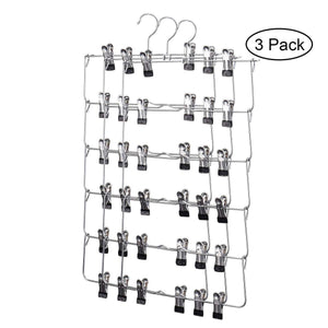 Storage 6 tier skirt hangers star fly space saving pants hangers sturdy multi purpose stainless steel pants jeans slack skirt hangers with clips non slip closet storage organizer 3pcs 1