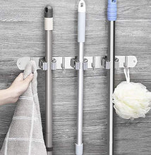 Load image into Gallery viewer, Buy now broom mop holder stainless steel heavy duty wall mount storage organizer tools hanger with 3 racks 4 hooks for kitchen bathroom closet garage office garden 3 racks 4 hooks