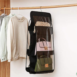 Amazon best luck dawn hanging handbag purse organizer transparent dust proof wardrobe closet storage bag for clutch with 6 larger pockets black