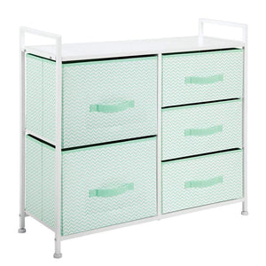 Products mdesign wide dresser storage tower furniture metal frame wood top easy pull fabric bins organizer for kids bedroom hallway entryway closet dorm chevron print 5 drawers mint green white