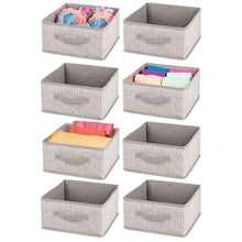 Load image into Gallery viewer, Best mdesign soft fabric modular closet organizer box with handle for cube storage units in closet bedroom to hold clothing t shirts leggings accessories textured print 8 pack linen tan