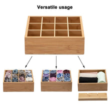 Load image into Gallery viewer, Discover the best gobam tie and belt organizer box closet underwear storage box drawer divider for bras briefs socks and mens accessories compartments of 12 natural bamboo