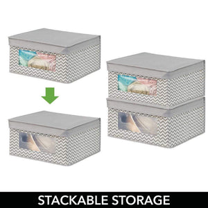 Selection mdesign soft stackable fabric closet storage organizer holder bin with clear window attached hinged lid for bedroom hallway entryway bathroom chevron print medium 4 pack taupe natural