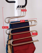 Load image into Gallery viewer, Kitchen eco life sturdy s type multi purpose stainless steel magic pants hangers closet hangers space saver storage rack for hanging jeans scarf tie family economical storage 1 pce 1