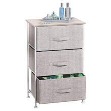 Load image into Gallery viewer, Shop mdesign vertical dresser storage tower sturdy steel frame wood top easy pull fabric bins organizer unit for bedroom hallway entryway closets textured print 3 drawers linen natural