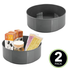 Load image into Gallery viewer, Best mdesign deep plastic spinning lazy susan turntable storage container for desktop drawer closet rotating organizer for home office supplies erasers colored pencils 2 pack charcoal gray