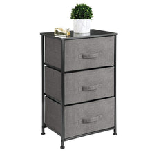 Load image into Gallery viewer, Discover mdesign vertical dresser storage tower sturdy steel frame wood top easy pull fabric bins organizer unit for bedroom hallway entryway closets textured print 3 drawers charcoal gray black