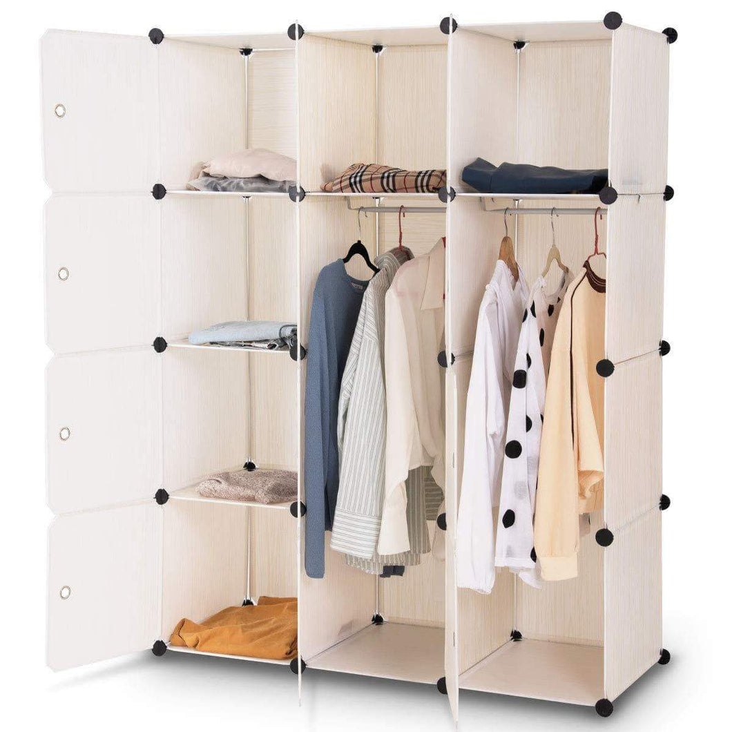 Products tangkula closet portable diy plastic stackable customizable bedroom dom dresser clothes closet wardrobe armoire organizing shelf cube storage with doors organizer closet 6 cubes 2 hanging sections