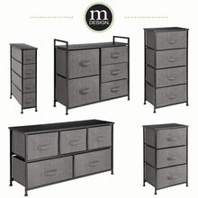 Load image into Gallery viewer, Discover the best mdesign vertical dresser storage tower sturdy steel frame wood top easy pull fabric bins organizer unit for bedroom hallway entryway closets textured print 3 drawers charcoal gray black