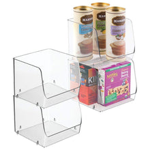 Load image into Gallery viewer, Great mdesign large household stackable plastic food storage organizer bin basket with wide open front for kitchen cabinets pantry offices closets bedrooms bathrooms cube 7 75 wide 4 pack clear