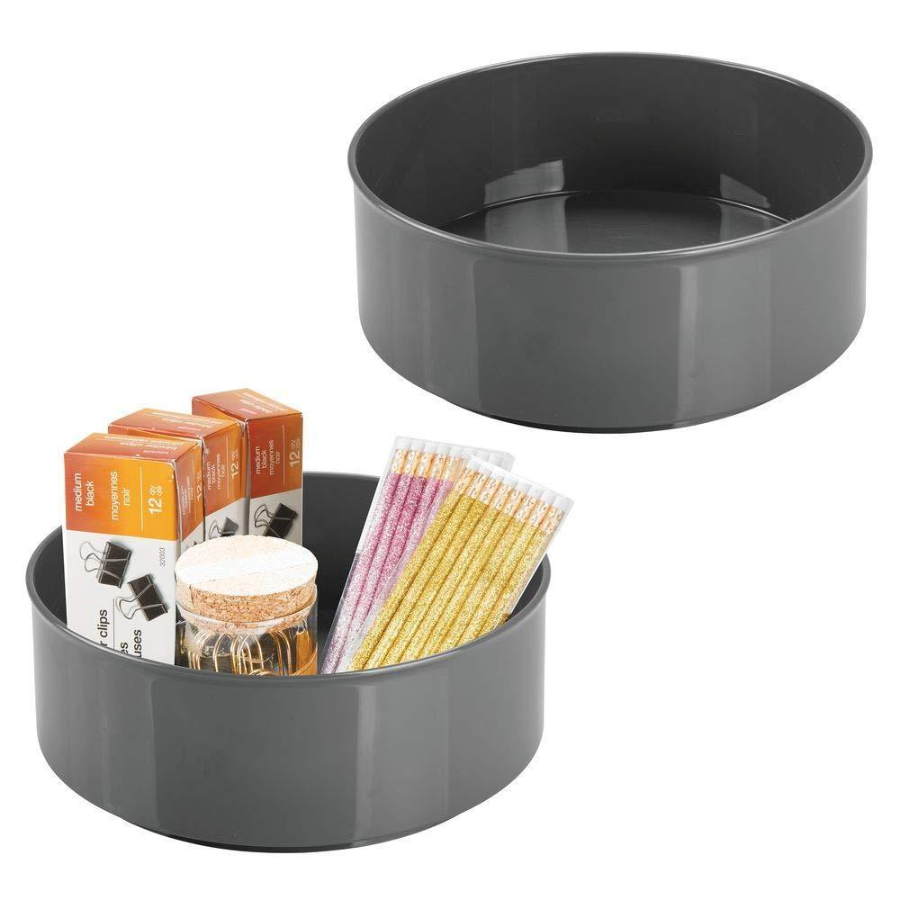 Top mdesign deep plastic spinning lazy susan turntable storage container for desktop drawer closet rotating organizer for home office supplies erasers colored pencils 2 pack charcoal gray