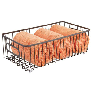 Best seller  mdesign metal bathroom storage organizer basket bin farmhouse wire grid design for cabinets shelves closets vanity countertops bedrooms under sinks large 4 pack bronze