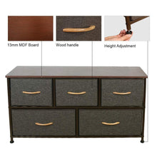 Load image into Gallery viewer, Save home dresser storage tower sturdy steel frame mdf wood top removable drawers height adjustable feet storage organizer for room hallway entryway closets 5 drawers espresso 39 5w 21 5h