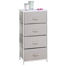 Load image into Gallery viewer, Save on mdesign vertical furniture storage tower sturdy steel frame wood top easy pull fabric bins organizer unit for bedroom hallway entryway closets chevron zig zag print 4 drawers taupe