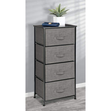 Load image into Gallery viewer, Discover the best mdesign vertical dresser storage tower sturdy steel frame wood top easy pull fabric bins organizer unit for bedroom hallway entryway closets textured print 4 drawers charcoal gray black