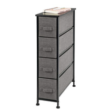 Load image into Gallery viewer, Products mdesign narrow vertical dresser storage tower sturdy metal frame wood top easy pull fabric bins organizer unit for bedroom hallway entryway closet textured print 4 drawers charcoal gray