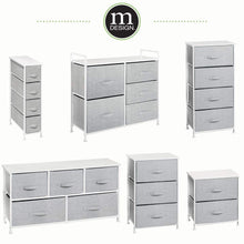 Load image into Gallery viewer, Amazon best mdesign wide dresser storage tower sturdy steel frame wood top easy pull fabric bins organizer unit for bedroom hallway entryway closets textured print 5 drawers gray white