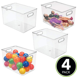 Results mdesign deep plastic home storage organizer bin for cube furniture shelving in office entryway closet cabinet bedroom laundry room nursery kids toy room 12 x 8 x 8 4 pack clear
