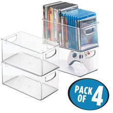 Load image into Gallery viewer, Online shopping mdesign plastic stackable household storage organizer container bin box with handles for media consoles closets cabinets holds dvds video games gaming accessories head sets 4 pack clear