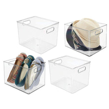 Load image into Gallery viewer, Results mdesign plastic home storage basket bin with handles for organizing closets shelves and cabinets in bedrooms bathrooms entryways and hallways 4 pack clear