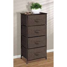 Load image into Gallery viewer, Organize with mdesign vertical dresser storage tower sturdy steel frame wood top easy pull fabric bins organizer unit for bedroom hallway entryway closets textured print 4 drawers espresso brown