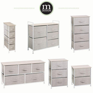Shop for mdesign vertical dresser storage tower sturdy steel frame wood top easy pull fabric bins organizer unit for bedroom hallway entryway closets textured print 3 drawers linen natural